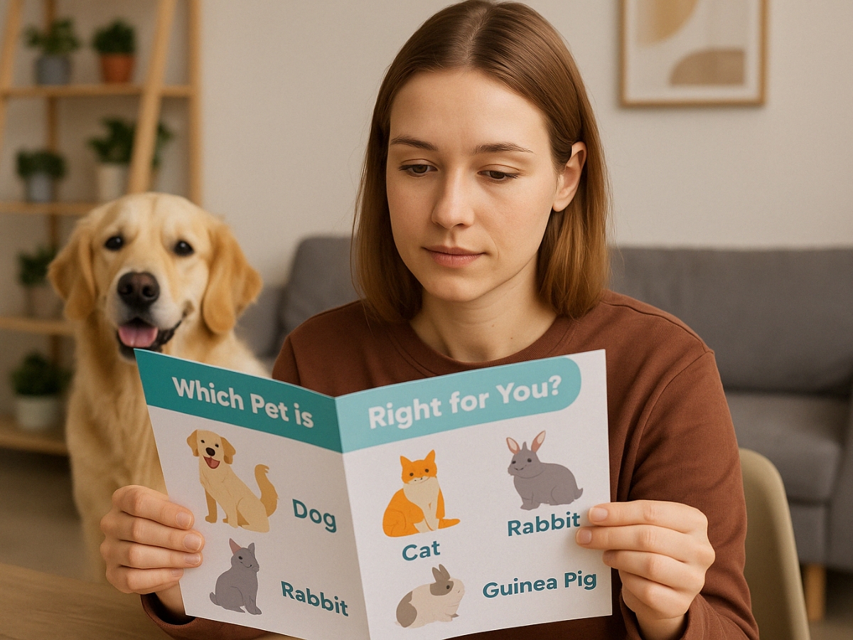 Woman look at pamphlet on pets